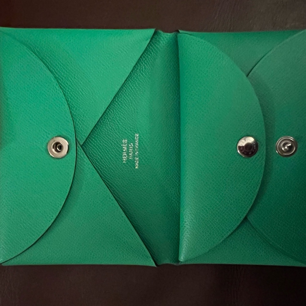 Hermes Epsom Calvi Card Case Vert Comics